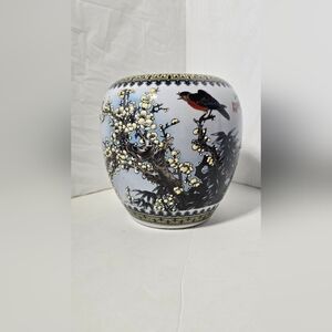 Charming Ceramic Vase with Bird and Blossom Motif
